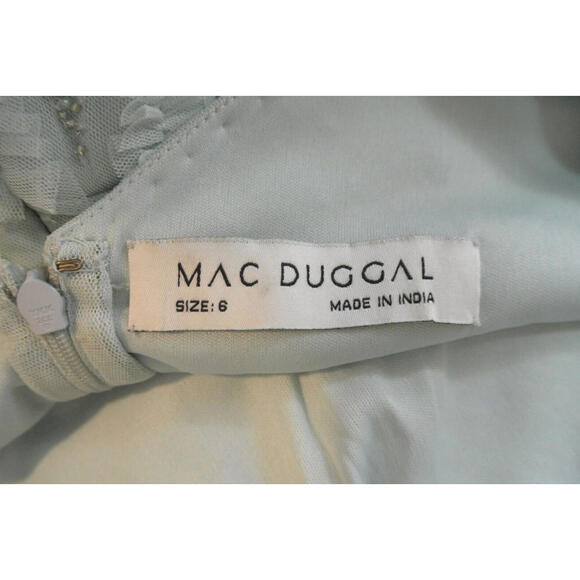 NEW, Mac Duggal Embellished Ruffled Spaghetti Strap Gown Seamist Size 6 #MD681 - Picture 7 of 9